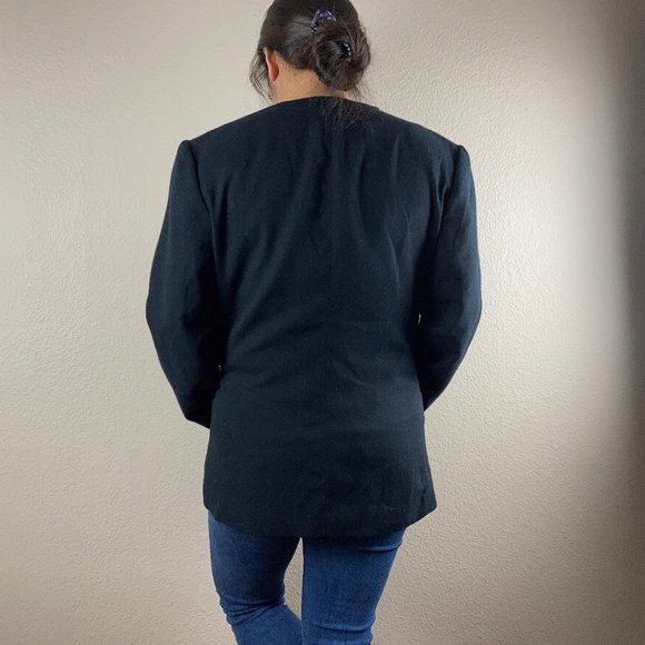 80s Vintage Russ Collectibles ILGWU Collarless Black Blazer - L - Picture 3 of 5